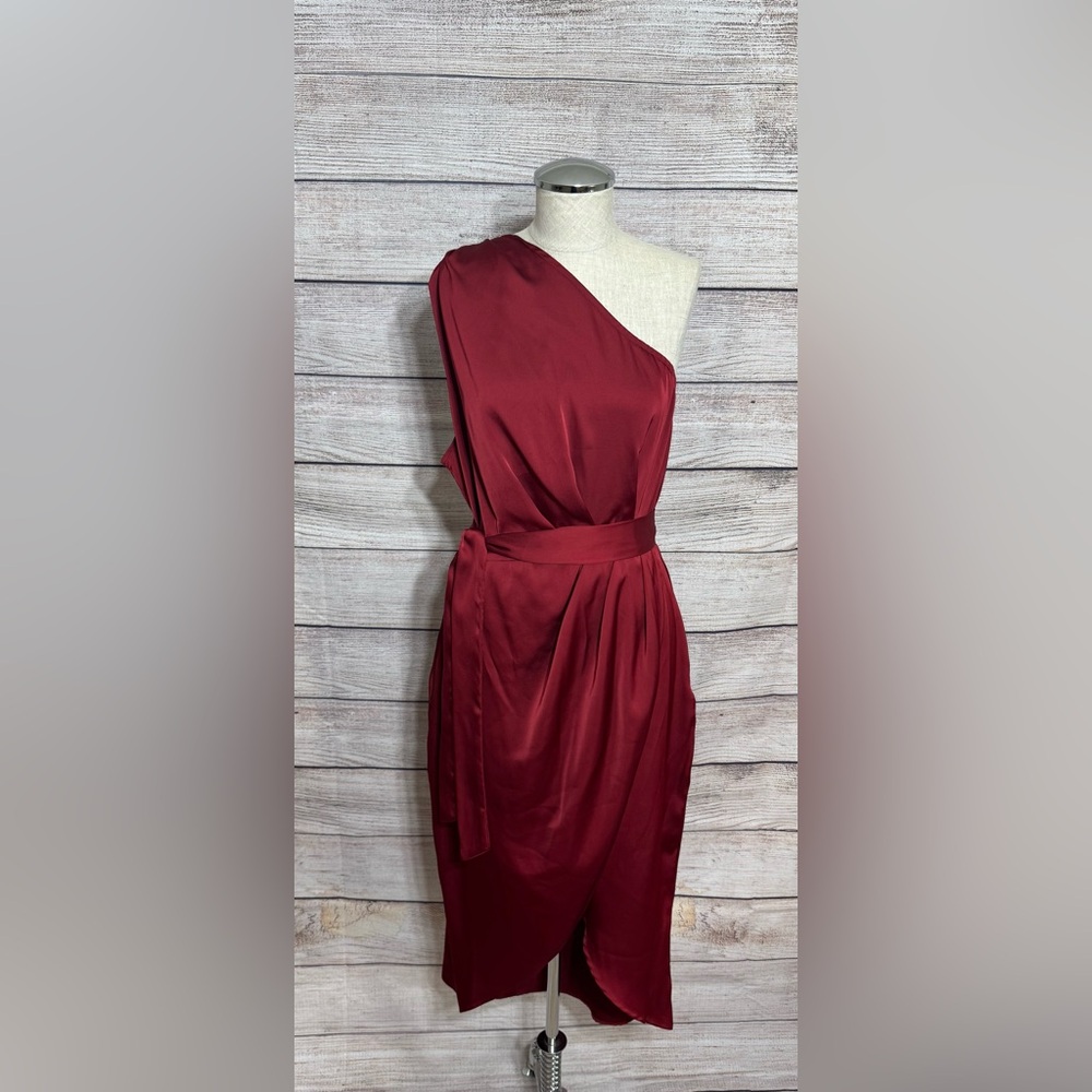 SHEIN One-Shoulder Burgundy Dress